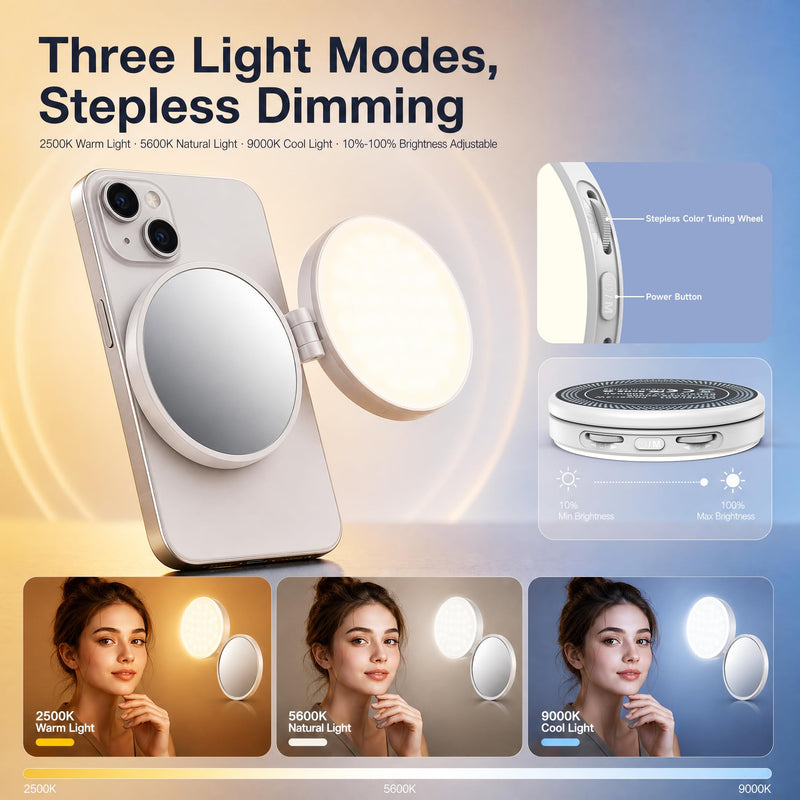 Magnetic Selfie Light, LED Phone Ring Light for iPhone MagSafe, Portable Magnetic Phone Fill Lights for Selfies TikTok Video Call Makeup Photography YouTube Vlog - Black