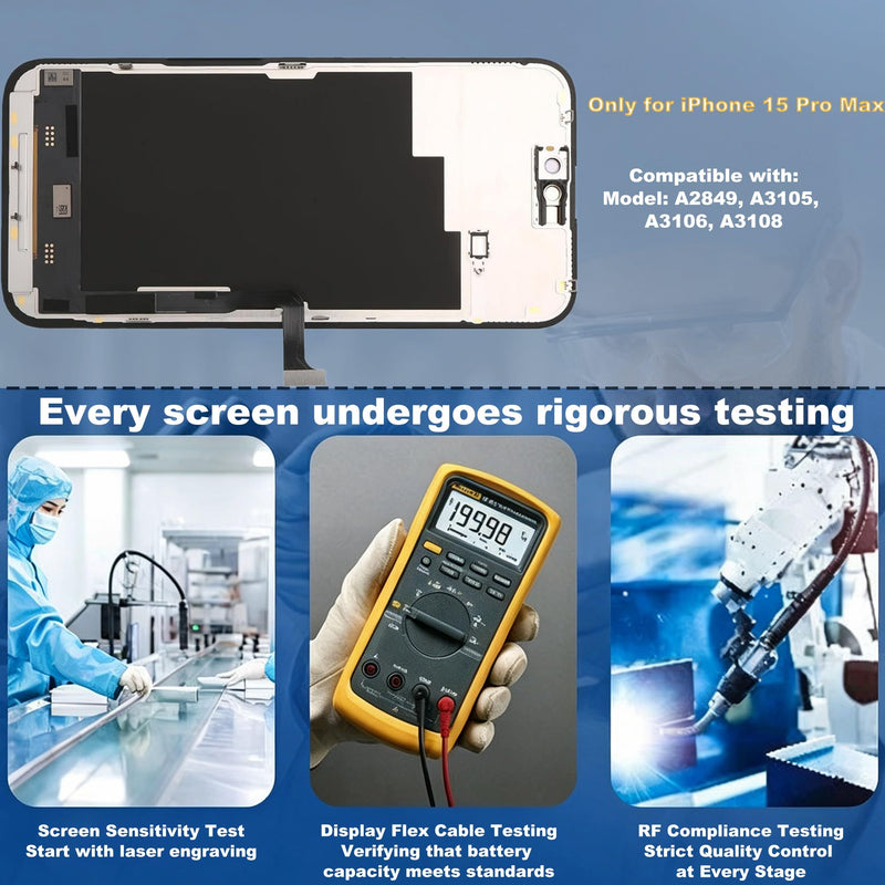 for iPhone 15 Pro Max Screen Replacement, 6.7 inch 3D Touch Display Digitizer Assembly with Repair Tools Kit, TrueTone and Face ID, for Model A2849,A3105,A3106,A3108 for iPhone 15 Pro Max