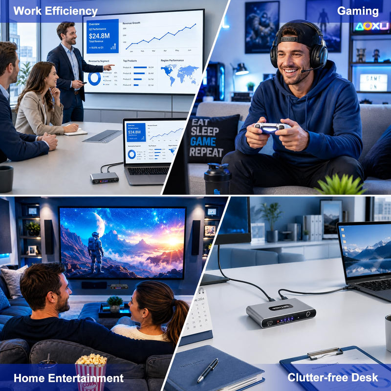 HDMI Switch 3 in 1 Out 4K@60Hz, HDMI Splitter Switcher with Remote& Charger | Low-Latency VRR, Aluminum HDMI Box Hub Supports Dolby, 3D, HDR, HDCP 2.2 CEC, Compatible with PS5, Xbox, Switch, TV,Projector