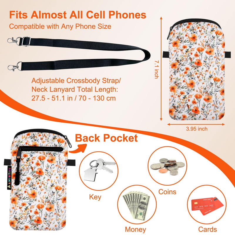 Neoprene Cell Phone Sleeve Pouch Case Bag for Women, Crossbody Strap Neck Lanyard Phone Bag for iPhone 17/16/15 Pro Max, Samsung S25, Pixel 10 (Late Autumn) Late Autumn