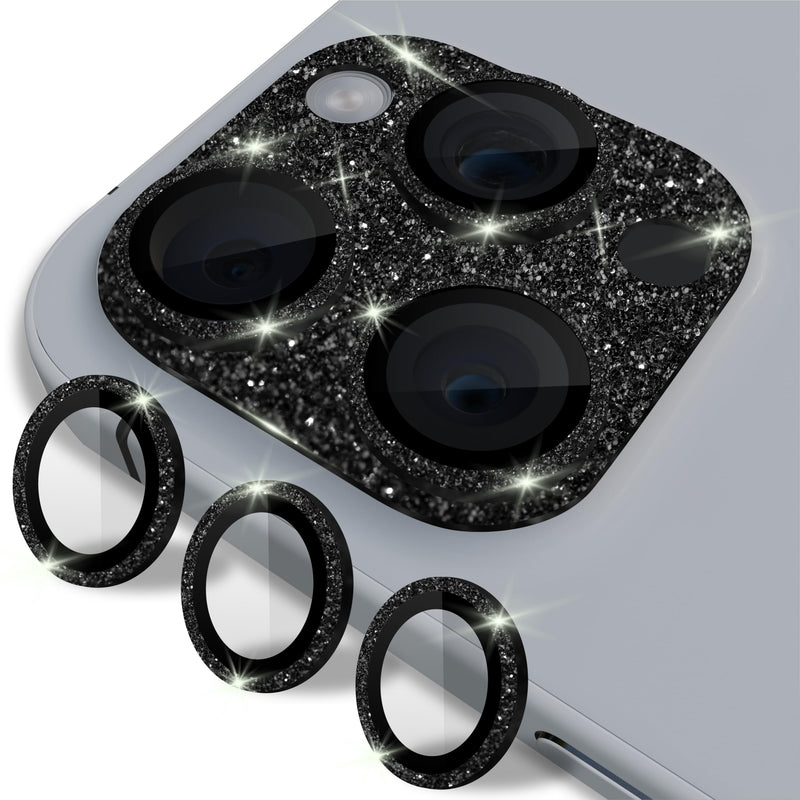 Bling Camera Lens Protectors Compatible with iPhone 15 Pro and iPhone 15 Pro Max UPGRADED 2-Pack Full Bling and 3-Rings Design Sparkly Diamond - Tempered Glass iPhone Lens Protectors Bling Black