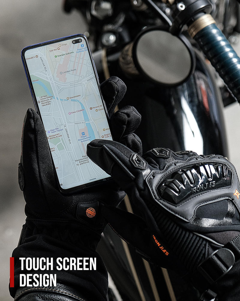 IRON JIA'S Motorcycle Gloves Winter Cold Weather Warm Touchscreen Waterproof Windproof Protective Gear (Black, L) Black Large