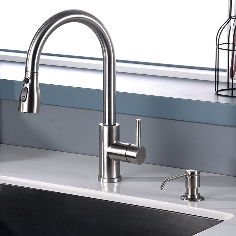 GAGALIFE Soap Dispenser for Kitchen Sink (Brushed Nickel) and Extension Tube Kit, Complete Brass Head, 40" Silicone Tube Connect to The Soap Bottle Directly, Say Goodbye to Frequent Refills Brushed Nickel