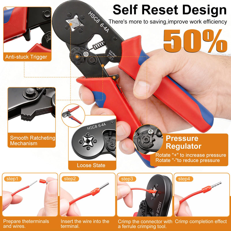 mankk Ferrule Crimping Tool Kit 1500PCS 11 Sizes Wire Ends Ferrules Kit with AWG23-7 Ratchet Pliers for Electricians, Automotive & DIY Electrical Work 1500PCS+Tool