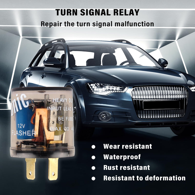 2PCS 12V Flasher Relay,Heavy Duty 2-Pin Turn Signal Relay Only for Repairing Halogen Bulb Frequent Flicker Problem,Two Prong Round Blinker Relays of Automotive Relays Car Accessories