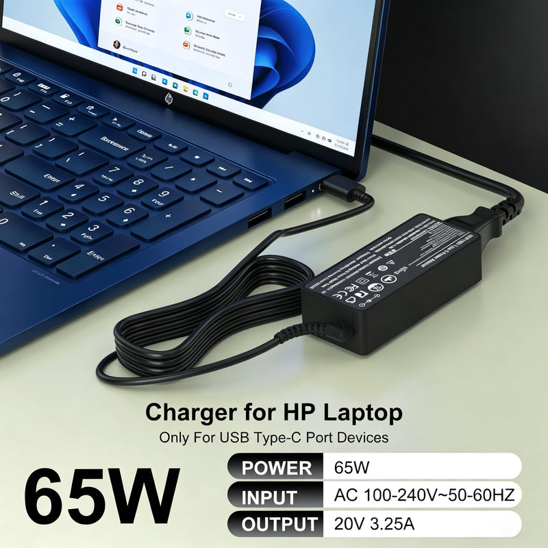 65W USB C Charger Compatible with HP EliteBook ProBook Chromebook | EliteBook 830/840/860/640/1040 G8-G11; ProBook 440/450/460 G8-G11 Fast Charging AC Adapter
