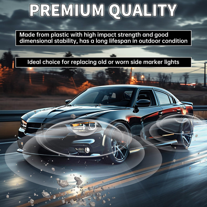 HECASA Side Marker Light LED Compatible with 2015-2024 Dodge Charger Side Marker Lamps Reflectors Front & Rear Smoke Lens White Lights Replacement for 68214404AA 68214405AA 4Pcs 4