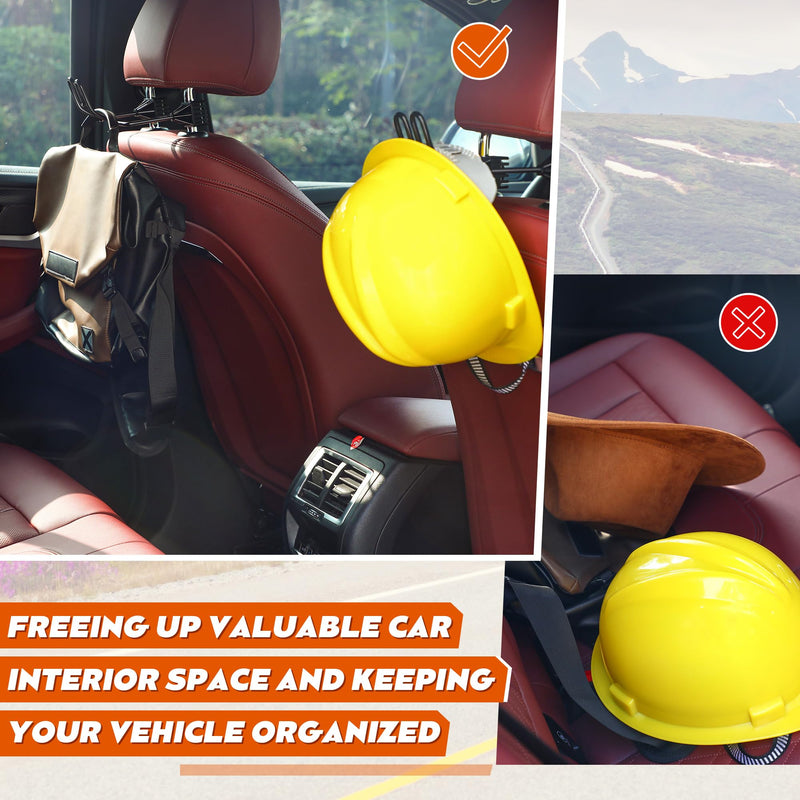 Feekoon 1 Pcs Hard Hat Hanger, Hard Hat Holder for Truck SUV Car Seat to Keep Cap Shape, Car Seat Back Organizers for Caps Clothes Cowboy