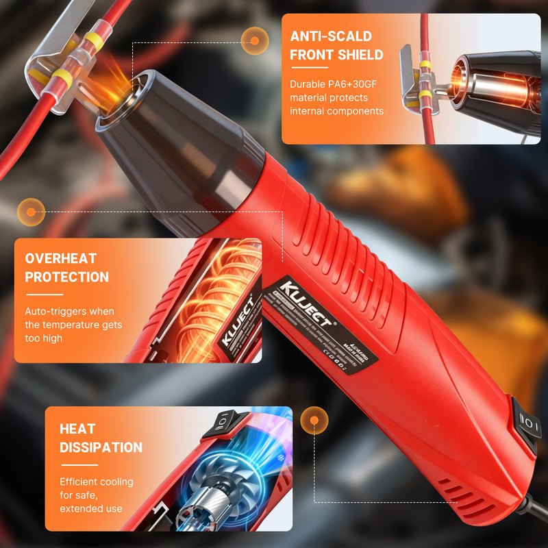 Kuject Mini Heat Gun, 120PCS Solder Seal Wire Connectors Kit, 350W Dual-Temp Heat Gun for Shrink Tubing, Waterproof Heat Shrink Wire Repair Kit with Solder Stick for Marine Automotive Truck, AWG 26-10 120pcs Base Kit (with Heat Gun)