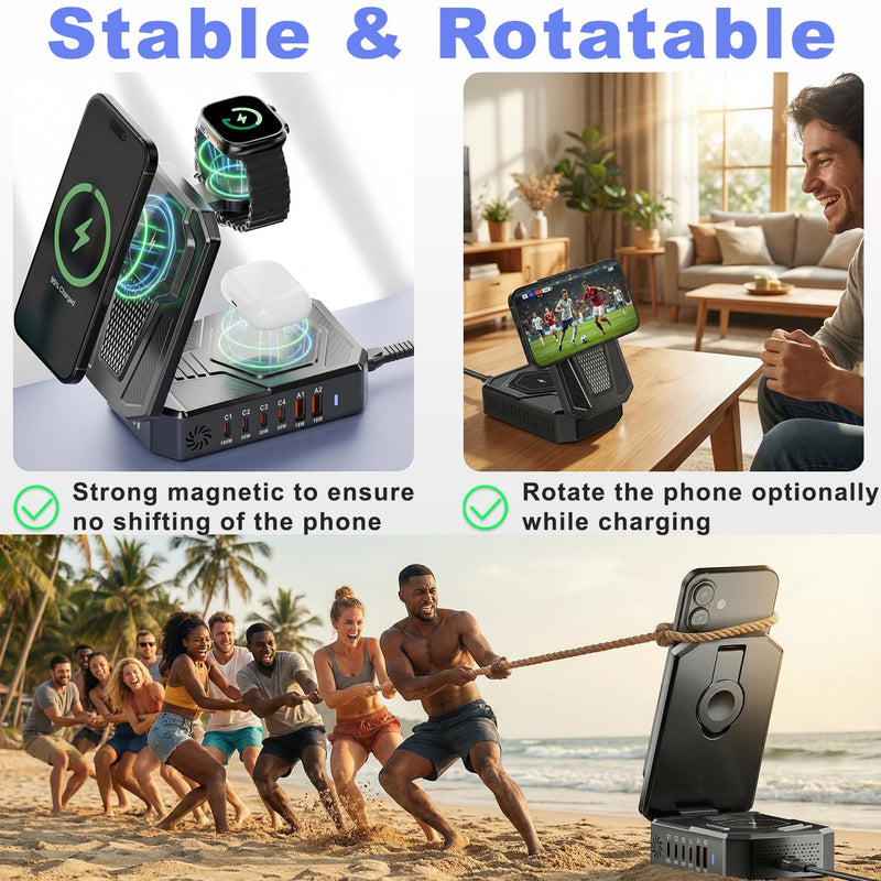 9-in-1 Magnetic Charging Station Foldable - 250W Hub with 100W USB-C for Laptops, 3-in-1 Wireless Dock for Phones/Watches/Earbuds