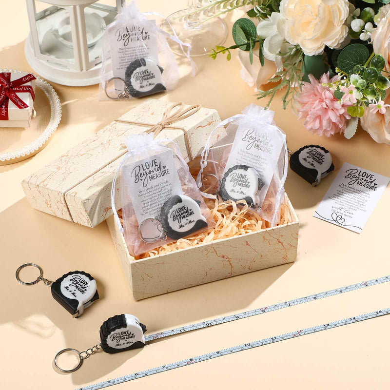 Loetere 25 Sets Wedding Favors for Guests Tape Measure Keychains with Cards Gift Bags for Bridal Shower Wedding Party Souvenirs
