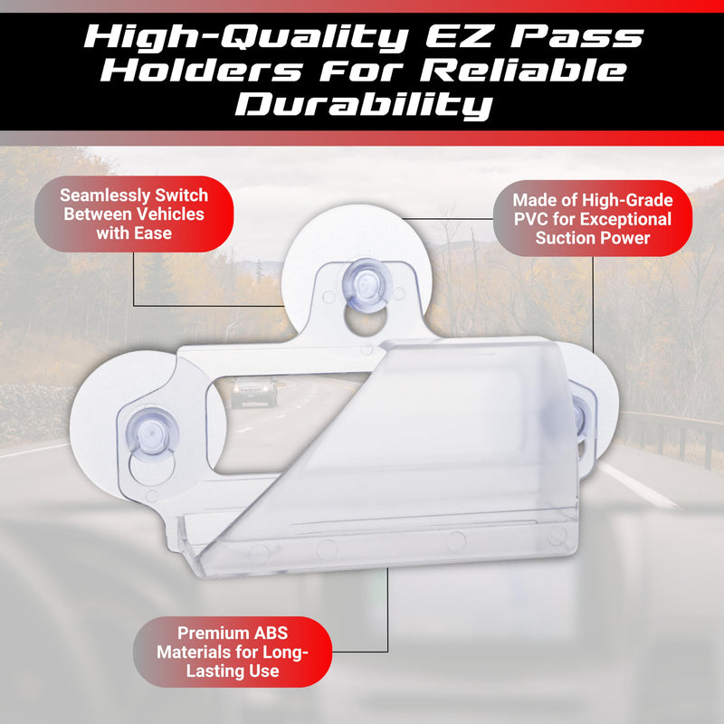 NuBliss EZ Pass Holder for Windshield – Strong 3 Suction Cups Transponder Holder for Car – Fits EZPass Mini & iPass – UV & Water Resistant – Clear