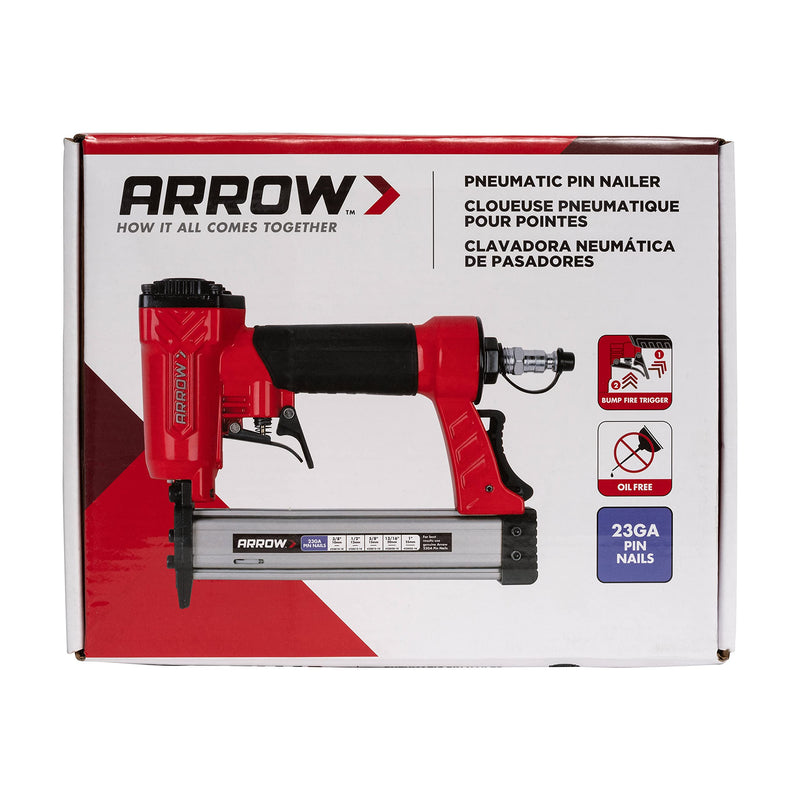 Arrow PT23G 23 Gauge Compact Pneumatic Pin Nail Gun, Oil-Free, Fits 3/8”, 1/2”, 5/8”, 13/16” and 1” Nails 8.25 x 2 x 10 inches Gauge Pin Nailer
