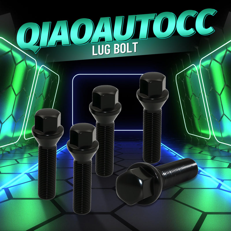 M14x1.5 Wheel Lug Bolts – 45mm Thread Length, 17mm Hex, 60° Conical Seat – Compatible with Wheel Spacers & European Vehicles – 20 Pack, Black M14x1.5/Conical seat 45mm Shank Length