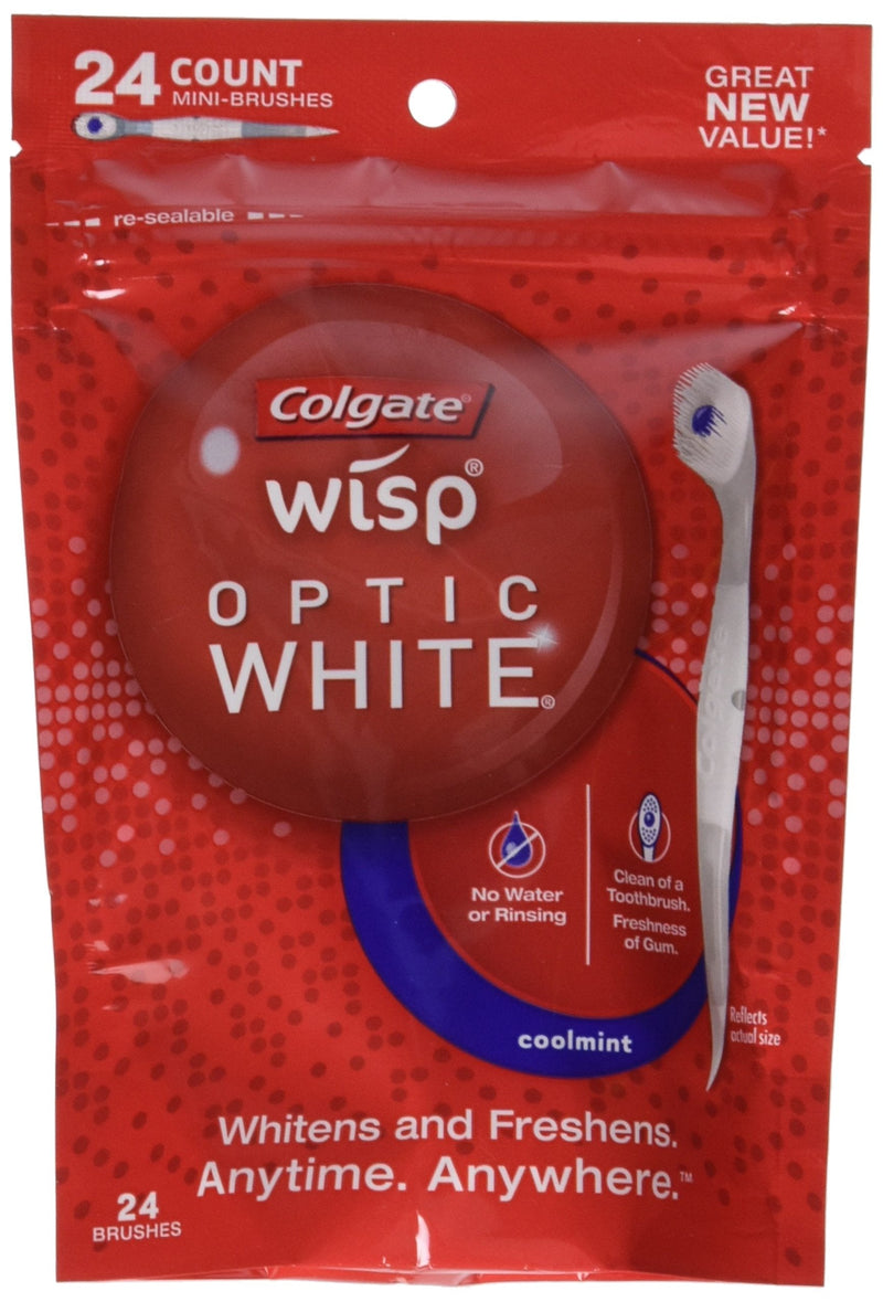 Colgate Optic White Wisp Disposable Mini Toothbrush, Cool Mint 24 Count (Pack of 4) Colgate Optic White Wisp Disposable Mini Toothbrush, Cool Mint - 24 Count (Pack of 4) 24 Count (Pack of 4)