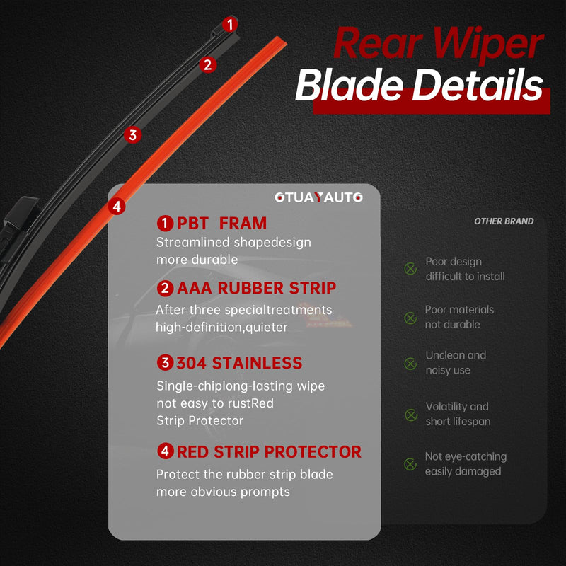 OTUAYAUTO Rear Windshield Wiper Arm Blade Set - Replacement for VW Volkswagen Tiguan 2018-2023 - Factory Style Back Wiper Cover Accessories Assembly for Rear Window