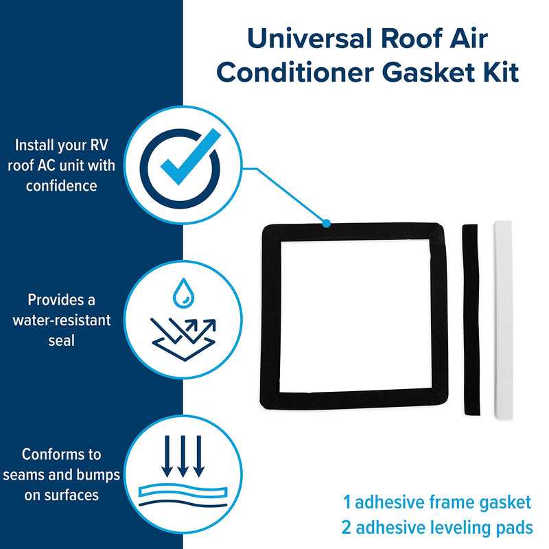 Camco 14-Inch x 14-Inch Universal Camper Roof A/C Gasket Kit - Features a Waterproof Compression Seal, Self-Adhesive Picture Frame Gasket, and Self-Adhesive Leveling Pads (25071) One Size