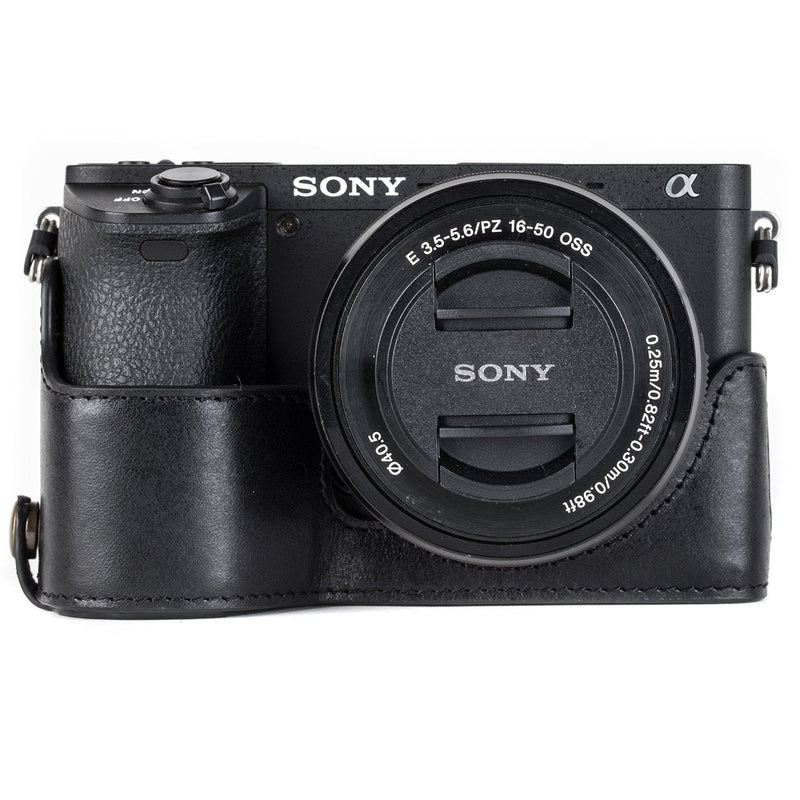 Megagear MG1203 Sony Alpha A6500 Ever Ready Genuine Leather Camera Half Case & Strap with Battery Access, Black
