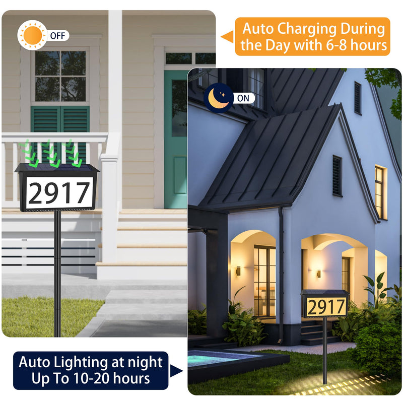 Nazuwke Solar Address Sign, House Numbers for Outside Light Up, 3 Colors Waterproof LED Illuminated House Numbers With Stake, Wall Mounted/In Ground Solar Powered Address Plaque for Yard Garden Home 1 Pack