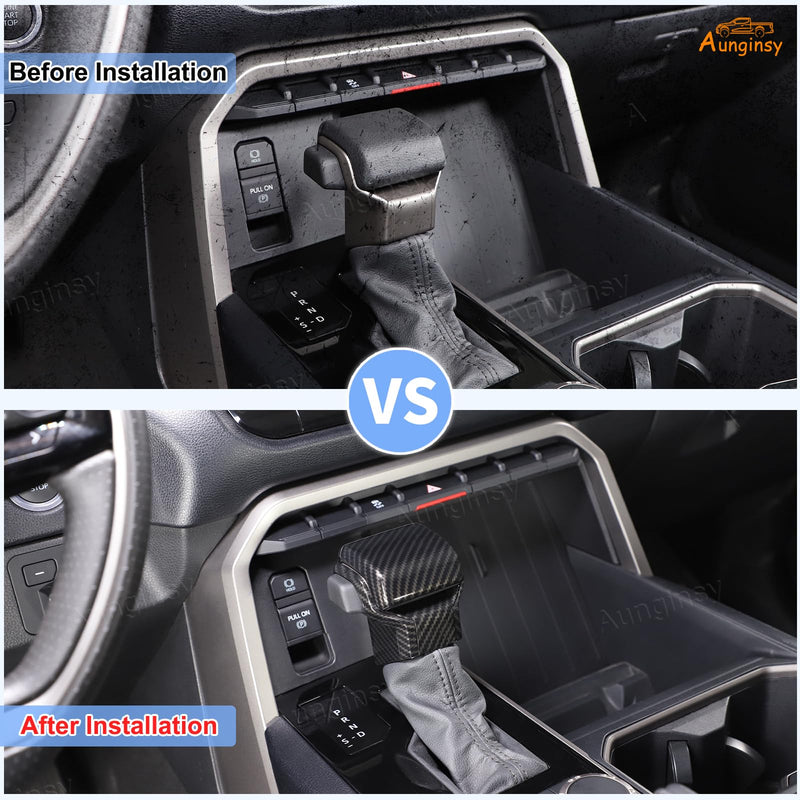 Aunginsy Gear Shifter Head Trim Cover Kit Compatible with Toyota Tundra/Sequoia 2022-2025 Tacoma 2024+ Center Console Gear Shift Knob Head Protection Cover Decorative Sticker ABS Interior Accessories Carbon Fiber Pattern(kit)