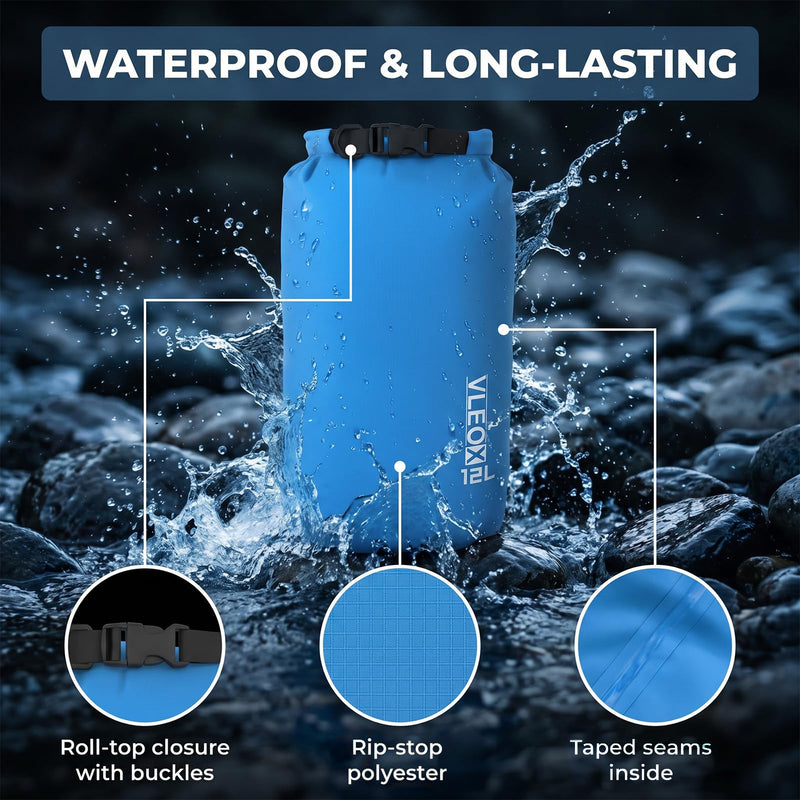 Dry Bag 3-Pack/5-Pack, Ultralight Dry Sack, Lightweight Waterproof Bags Roll Top Sack Set Keeps Gear Dry for Hiking, Backpacking, Kayaking, Camping, Swimming, Boating 5 Pack - 5L+12L+15L+25L+35L