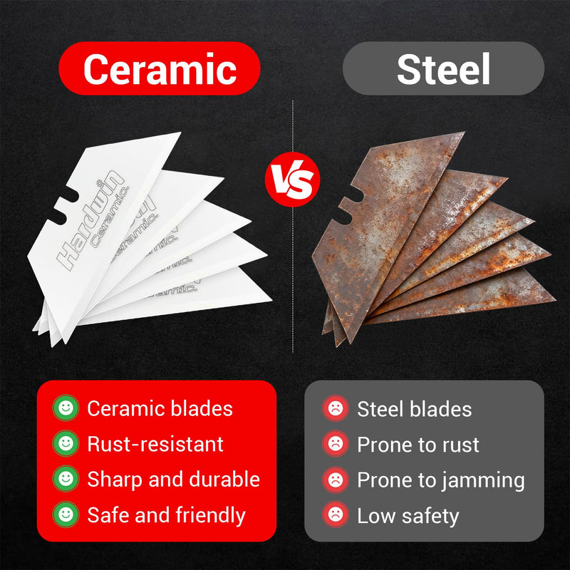 Premium Zirconia Ceramic Utility Knife Blades - 20Pack with Free Metal Holder, Rustproof for Craft & Precision Box Cutting 20