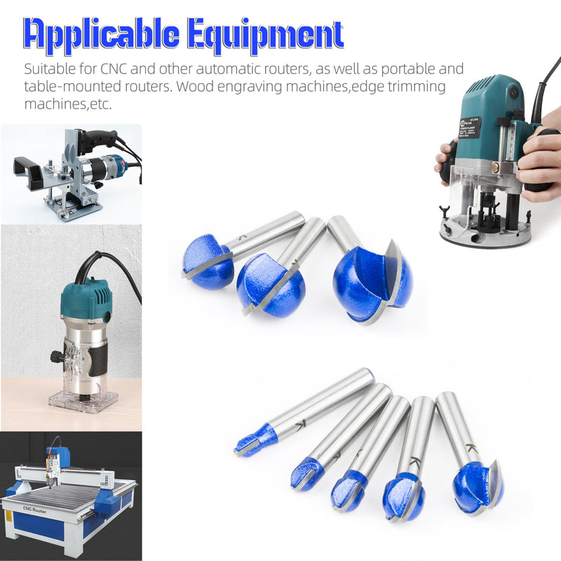8Pcs Cove Box Round Nose Router Bit Set 1/4 Inch Shank, Carbide Tipped Core Box Router Bit-1/4 5/16" 3/8" 1/2" 5/8" 3/4" 7/8" 1" Cutting Diameter, for DIY, Woodworking Project 1/4" to 1" Cutting Diameters 1/4" Shank