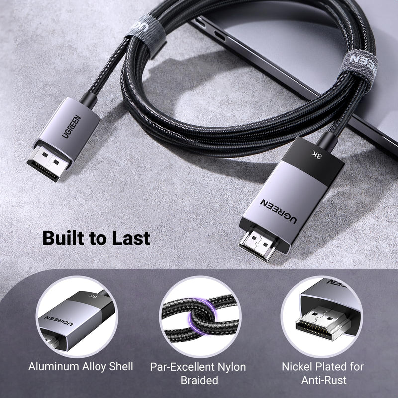 UGREEN 8K@60Hz 4K@240Hz Active DisplayPort to HDMI Cable, 6.6FT | Unidirectional DP 1.4 to HDMI 2.1 Cord Support 32.4Gbps, HDR, Dolby, HDCP2.3, Compatible with Monitor AMD NVIDIA HP HDTV