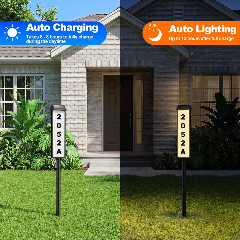 Brightever Solar Address Sign, House Number for Outside Waterproof, 3-Color LED Illuminated Address Plaque with Stake, Solar Powered Light Up Address Numbers for Houses Yard, 1-Pack 1 Pack