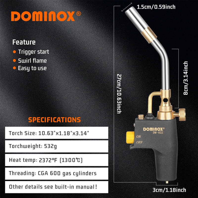 Propane Torch Head, High Intensity Torch Head Trigger Start Gas Torch, Map Gas Torch Kit for Propane, Map and Mapp Gas, Mapp Gas Torch for Soldering, Welding, Cooking (Not Included Gas Tank) Black
