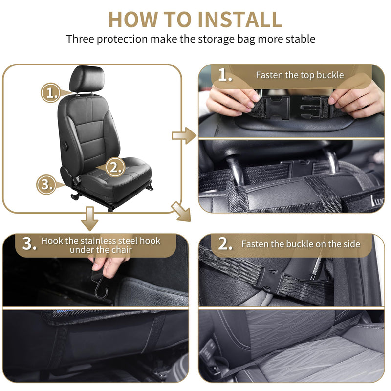 LUCMO Car Backseat Organizer with Touch Screen Tablet Holder-2 Pack,9 Storage Pockets Car Storage Organizer,Car Seat Back Protectors Kick Mats Travel Accessories for Kids-Black Black 2 Pack