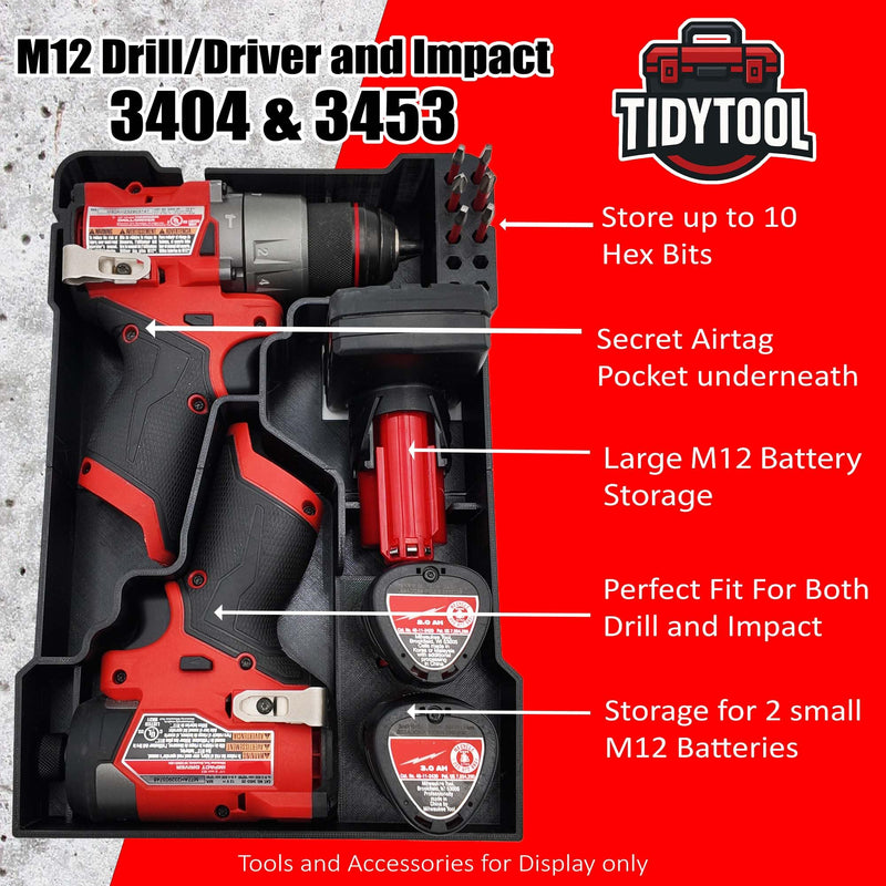 Liner for M12 Fuel Drill Driver Impact and Milwaukee Packout Compact Tool Box organizer