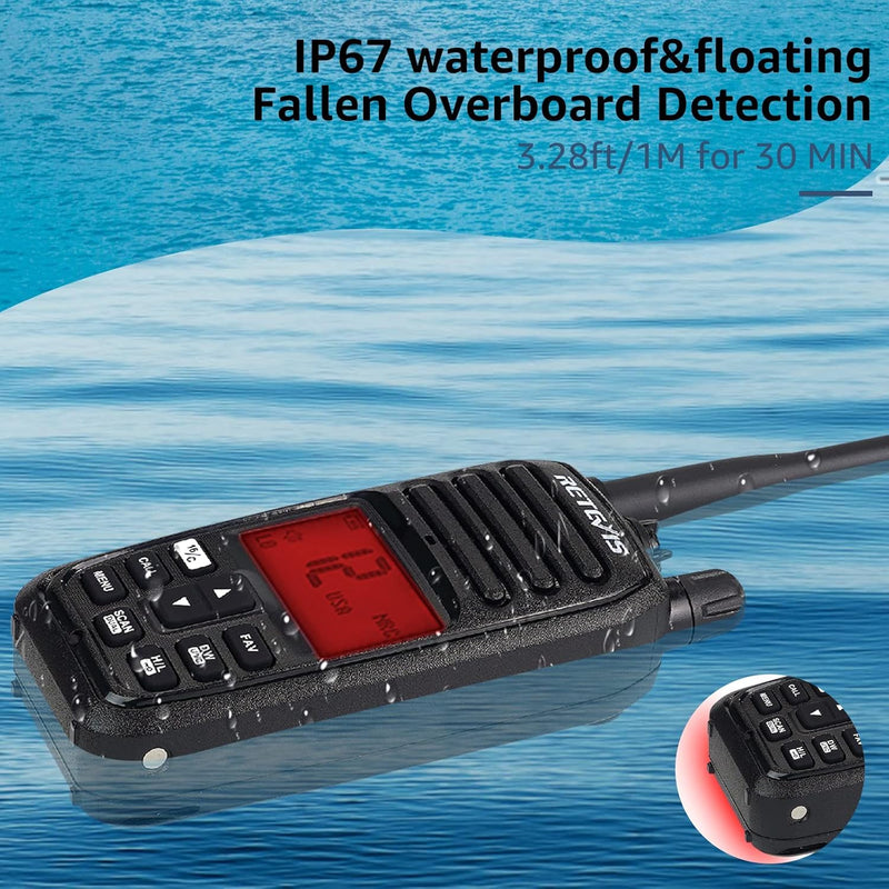 Retevis RM21 Floating Marine Radio, 1/3/5 W, IP67 VHF Radio Marine, Submersible, 1-Press AI Noise Reduction, 1800mAh, 88 Global Channels, NOAA, Boat Radio for Fishing Angler Sailling (1 Pack)