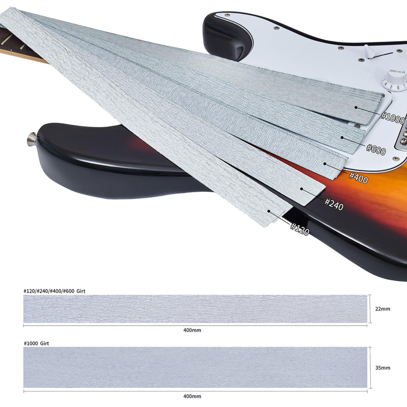 16" Fret Leveling Beam, Aluminum Guitar Fret Leveler Sanding Block File Bar, Pro Luthier Fretboard Leveling Repair Tool with 12PCS 120/240/400/600/1000 Grit Replacement Sandpaper Strip Fret Leveler-16"x1.5"x1"