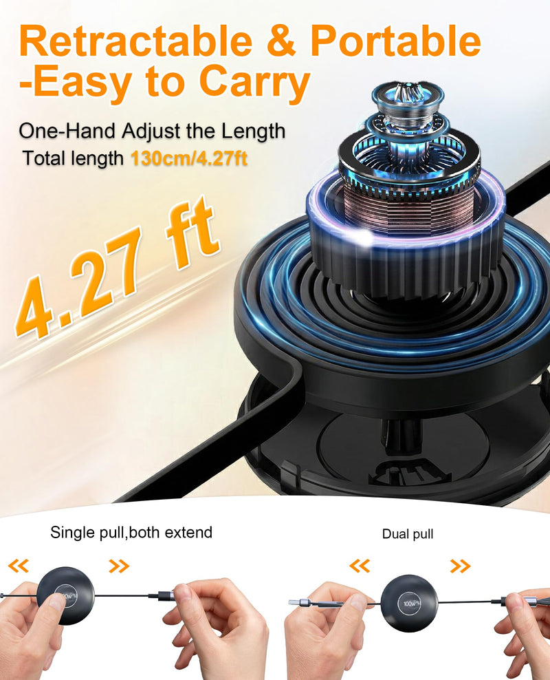 3 in 2 Retractable USB C Cable for Apple Watch Charger - 100W USB C and iWatch Charger with Data Sync, Portable Travel Cable for iWatch Ultra 2/SE2/Series 11-1, iPhone 17/16/15, iPad, AirPods, MacBook