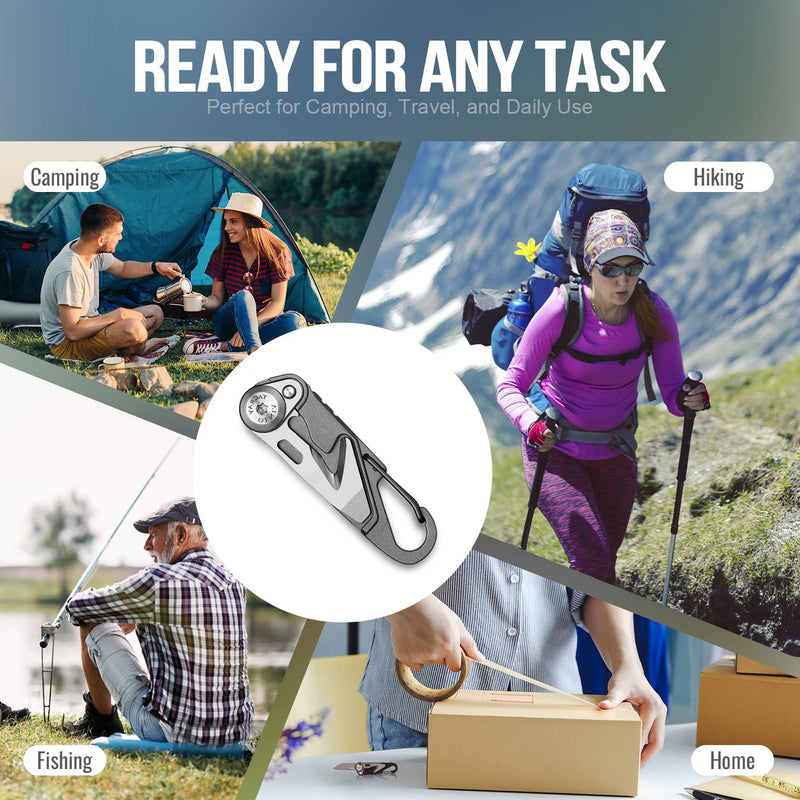 TACRAY Vinto 5-in-1 Titanium Small Pocket Knife – Ultra-Light Mini EDC Multitool Utility Knife with Folding Blade, Seatbelt Cutter, Bottle Opener & Screwdriver, Compact Everyday Carry Grey-Ti