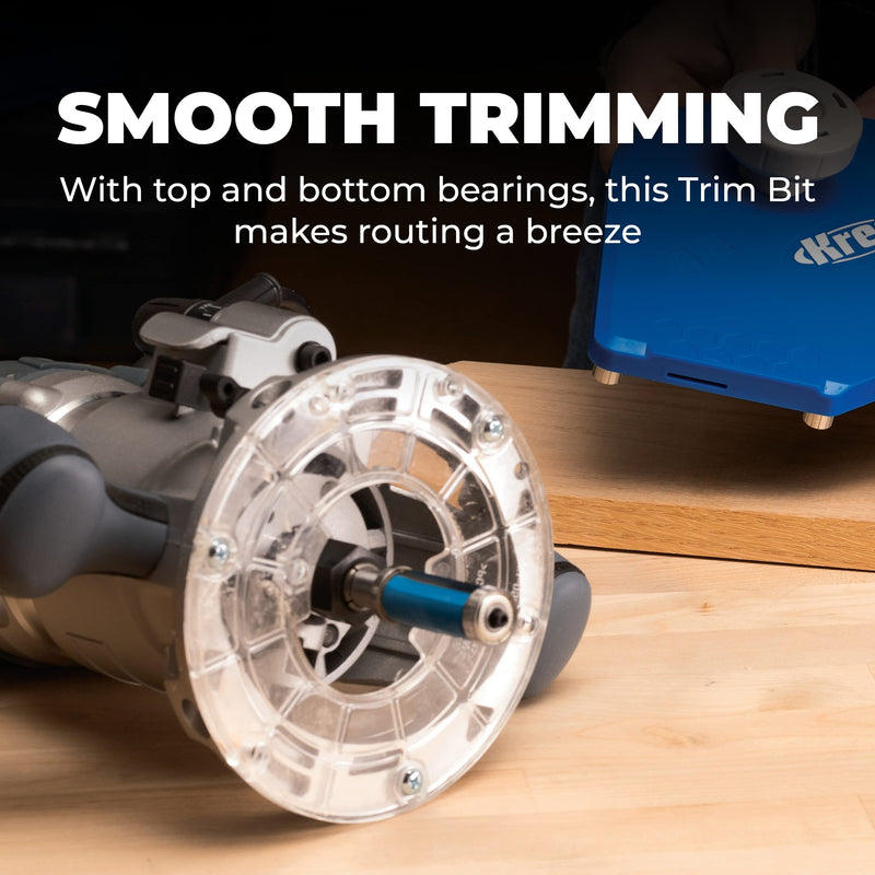 Kreg Flush Trim Bit 1/2 Inch Shank - Carbide Tipped Cutter - Dual Bearing Trimming Tool - Woodworking Edge Trim Bit - PRS500