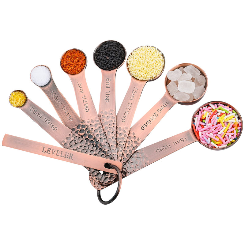 Copper & Stainless Steel Measuring Set - 6 Cups & 7 Spoons with Leveler Copper Set of 14