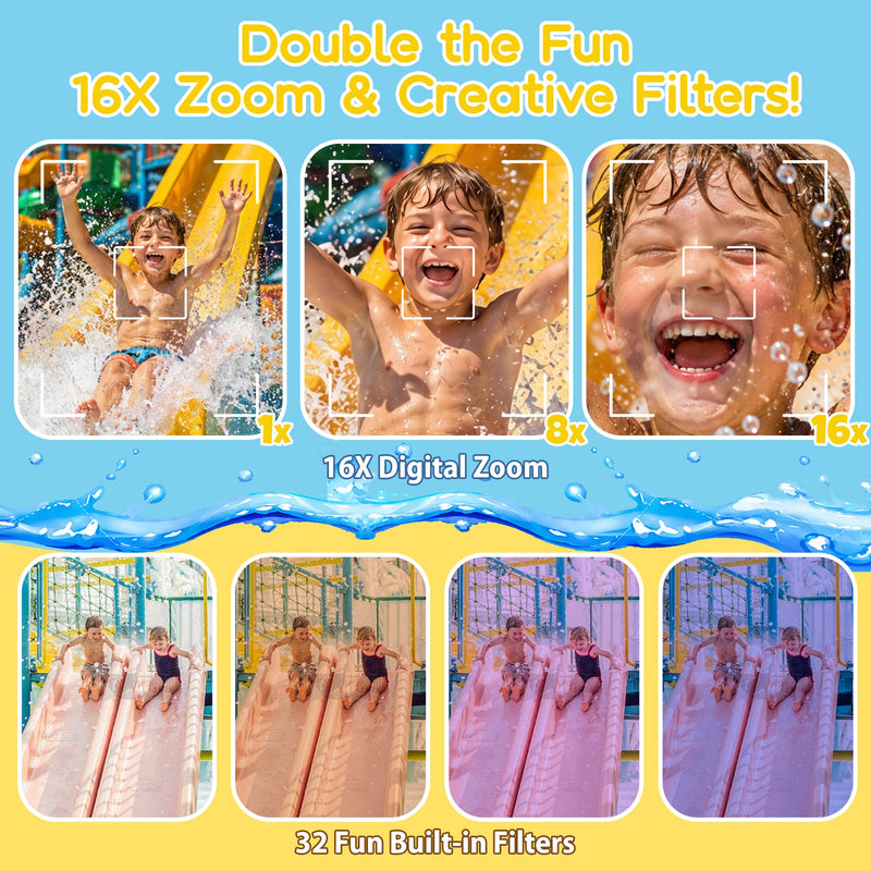 MOMILLA Kids Camera with Waterproof Case, 4K Vlogging Digital Camera | 16X Zoom Autofocus, 50MP Underwater Toddler Camera for Travel, Swimming, Outdoor, Birthday Gifts for 5-16 Year Old Boys Girls White