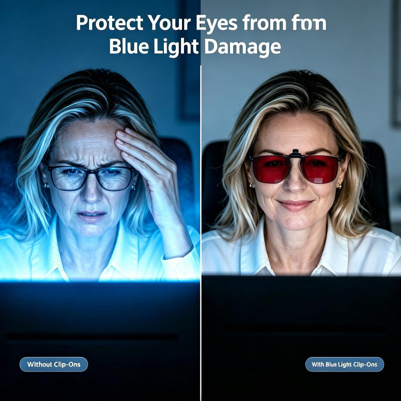Eyekepper Clip on Blue Light Blocking Glasses, Red Lens for Sleep, 60*50MM | Flip up Clipon Attachment for Square Eyeglass, Anti UV Ray Clip ons, Screen Bluelight Filter Clips, Clip-on Tinted Snap on