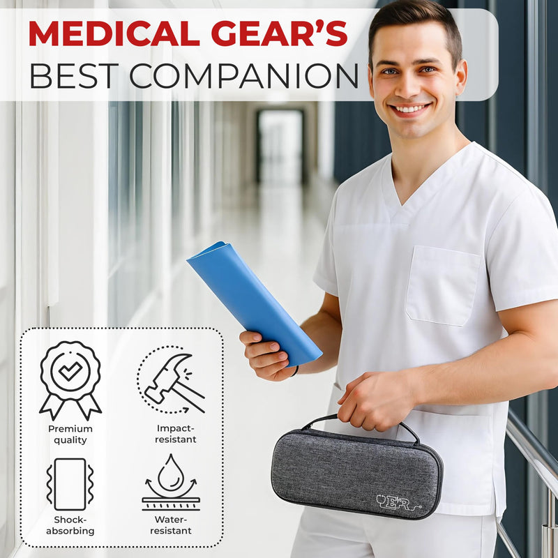 Ever Ready First Aid Stethoscope Case, Grey, with Rubber Grip Handle, Includes a Dual Head Stethescope, Titanium Shears,and 2 Penlights Black & Silver
