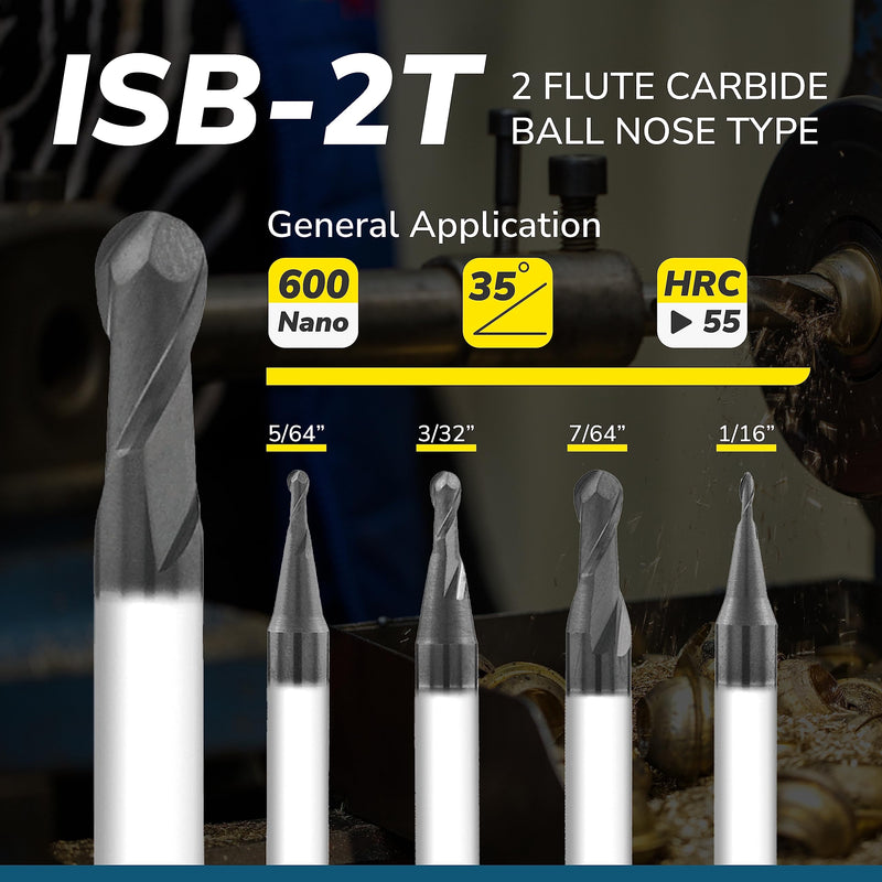SPEED TIGER Micrograin Carbide Ball Nose End Mill - 2 Flute - ISB1/8 2T (5 Pieces, 1/8") - for Milling Alloy Steels, Hardened Steel, Metal – Mill Bits Sets for DIYers & Professionals 5 1/8 in