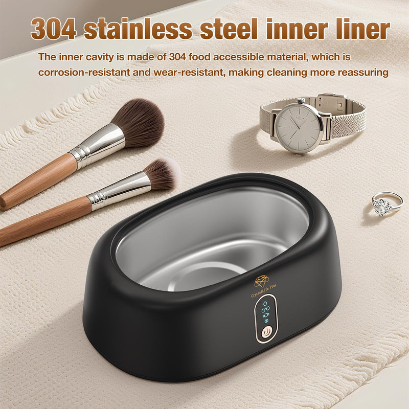 Ultrasonic Cleaner - 45KHz Ultrasonic Cleaner Machine for All Jewelry, Eyeglasses, Watch Straps, Retainer, Dentures. 16oz 304 Stainless Steel Tank with 4 Cleaning Modes, Gift for Wife,Mom,Daughter Black