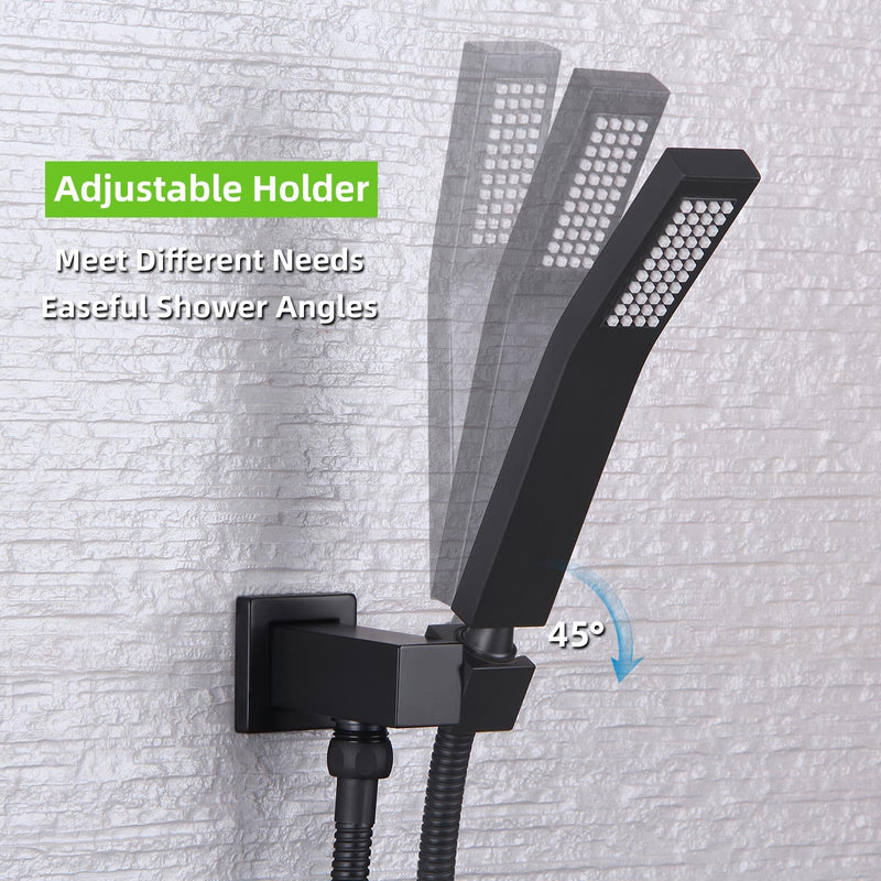 Wall Union with Hand Shower Holder, Angle Simple Brass Wall Mounted Supply Elbow with Adjustable Shower Wand Bracket Matte Black