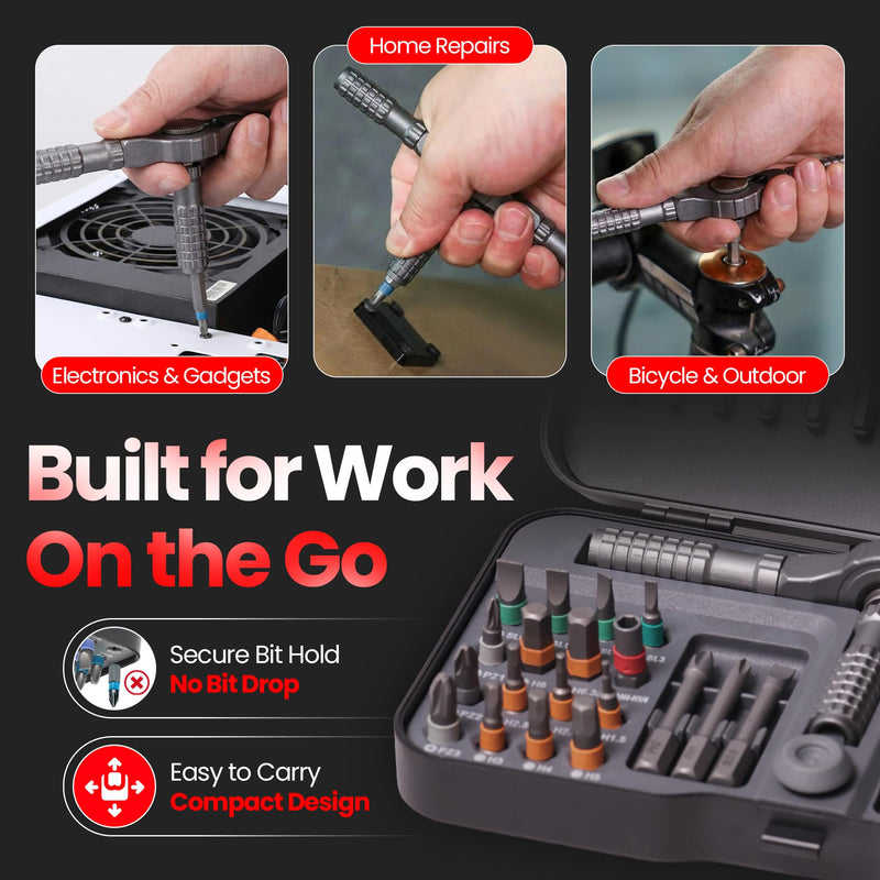 66 in 1 Magnetic Screwdriver Set, Magnetic Ratchet Screwdriver Set with Multi-Bit Ratcheting Handle & Bit Magnetizer, Compact Repair Tool Kit with Storage Case for Furniture, Computer, Bicycle and DIY
