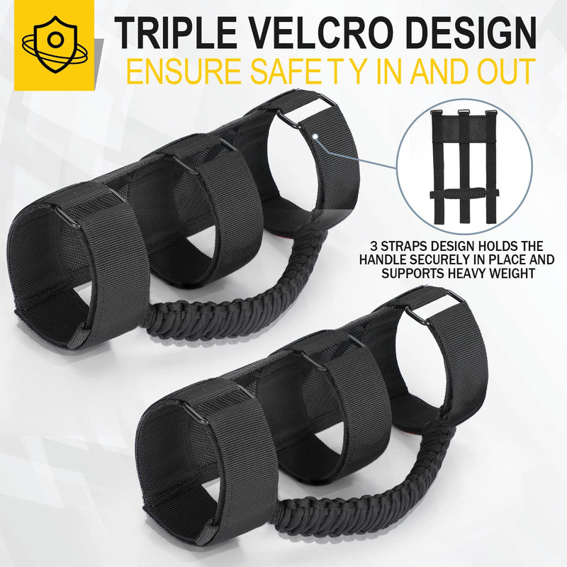 moveland 2 Pack Roll Bar Grab Handles, Black Paracord Grip Handles for 1955-2023 Jeep Wrangler JL, JK, TJ, YJ & Jeep Gladiator Accessories - Upgrade Metal Buckle, Strong & Durable Standard 2-Pack