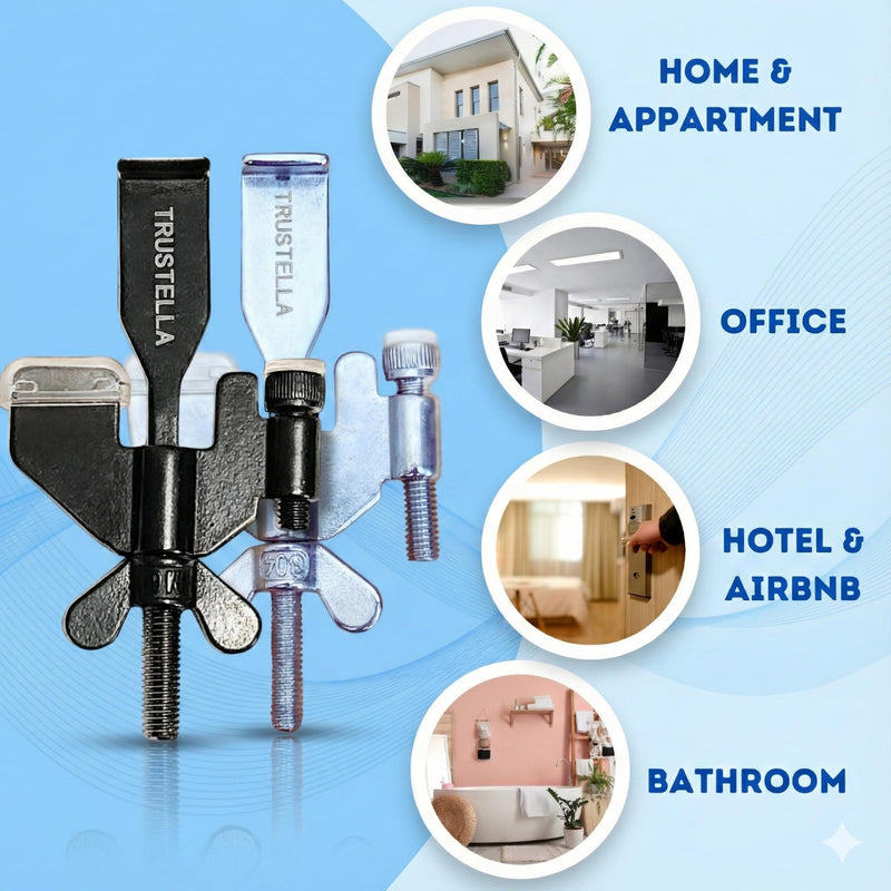 Original Trustella Heavy-Duty Portable Door Lock with Stainless Steel Build. Perfect for Home, Travel, Hotels, and Apartments for Inward-Opening Doors with a 2 mm Gap. (Silver/Black) Silver/Black