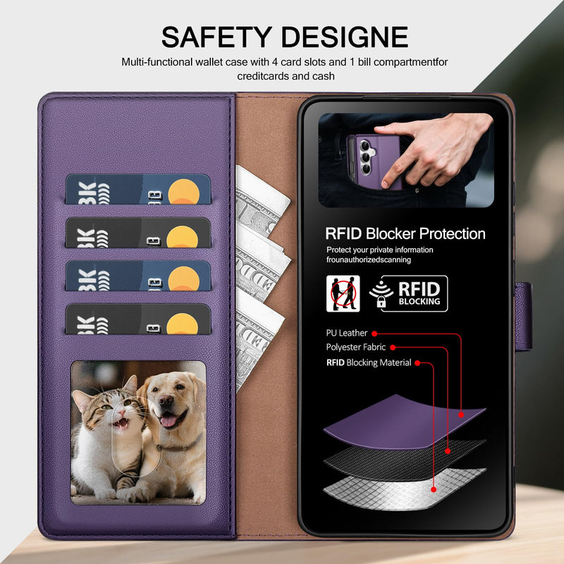 Compatible with Samsung Galaxy S25 5G Case Wallet with Card Holder [4 Card Slot] Women Men,RFID Blocking PU Leather Phone Case Flip Protector Cover Credit Card Slot Kickstand,Dark Purple Dark Purple Samsung Galaxy S25 5G - 6.36"