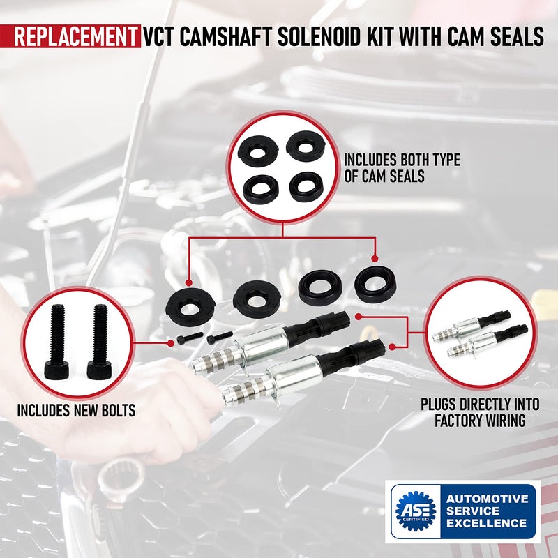 Camshaft Variable Valve Timing Solenoid VCT Replaces 8L3Z-6M280-B - Compatible with Ford, Lincoln & Mercury Vehicles - Expedition, F150, F250, F350, F450 3V 5.4L, 5.4, 4.6 - Solenoids and Cam Seals