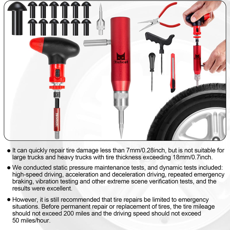  [AUSTRALIA] - Richcat Tubeless Tire Puncture Repair Kit with Mushroom Plug, Repairs punctures and Flat Tires for Motorcycles, Cars, Trucks, ATVs and Tractors 12pcs Mini Plug Kit